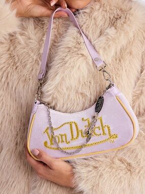 Von Dutch Lavender Shoulder Bag with Yellow Trim NWT